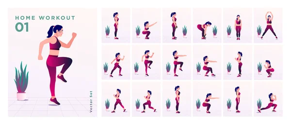 Conjunto Ejercicios Para Mujeres Mujeres Haciendo Ejercicios Fitness Yoga Salidas — Archivo Imágenes Vectoriales