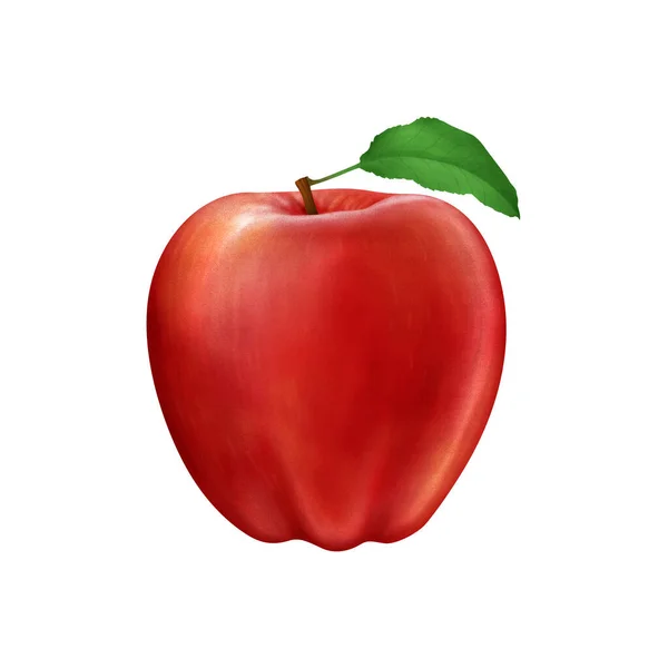 Roter Apfel Mit Blatt Realistische Abbildung Isoliert Auf Weißem Hintergrund — Stockfoto