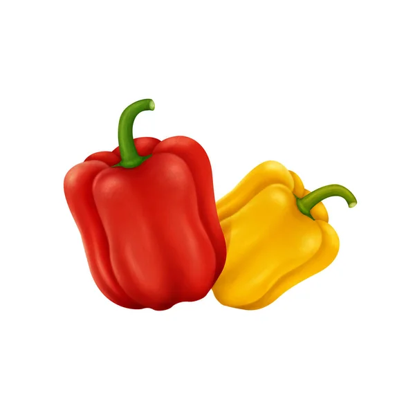 Ilustración Realista Pimiento Amarillo Rojo Capsicum Aislado Sobre Fondo Blanco —  Fotos de Stock