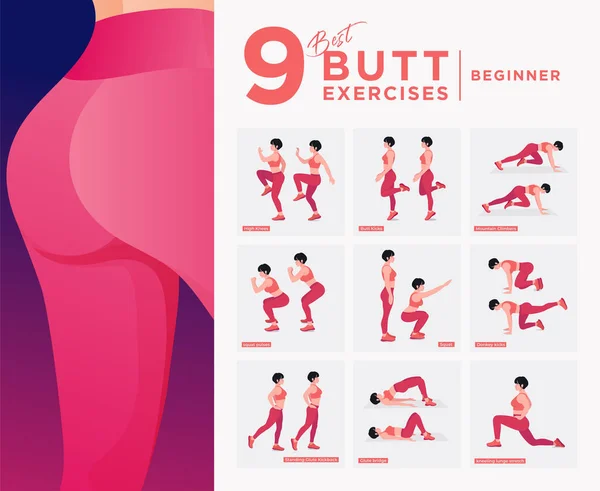 Advanced Level Glute Exercises Set Buttocks Workout Vector Set Women — Stock Vector