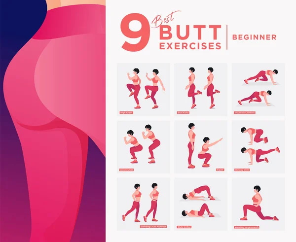 Nível Avançado Conjunto Exercícios Glute Conjunto Vetores Treino Nádegas Mulheres —  Vetores de Stock