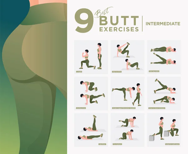 中级水平 胶体练习套件 臀部运动矢量集合 做健身锻炼的妇女 — 图库矢量图片
