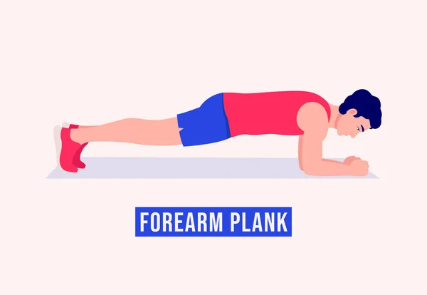 Önkol Plank Egzersizi Yapan Erkekler Vücut Geliştirme Aerobik Egzersiz Yapan — Stok Vektör