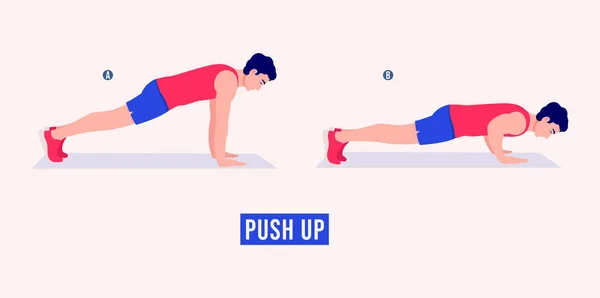 Homens Fazendo Exercício Push Homens Treino Fitness Aeróbica Exercícios Ilustração —  Vetores de Stock