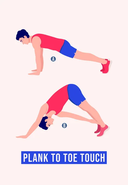Erkekler Plank Toe Egzersizi Yapıyor Erkekler Spor Yapıyor Aerobik Yapıyor — Stok Vektör