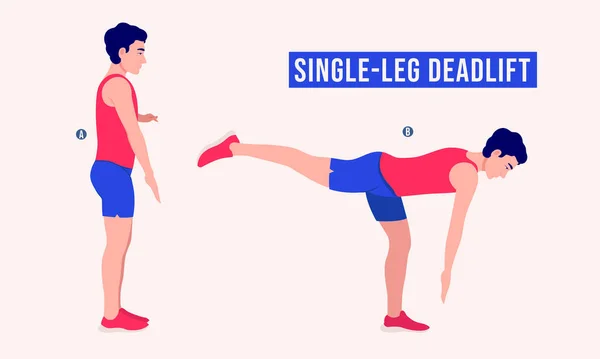 Männer Die Single Leg Deadlift Übung Männer Workout Fitness Aerobic — Stockvektor