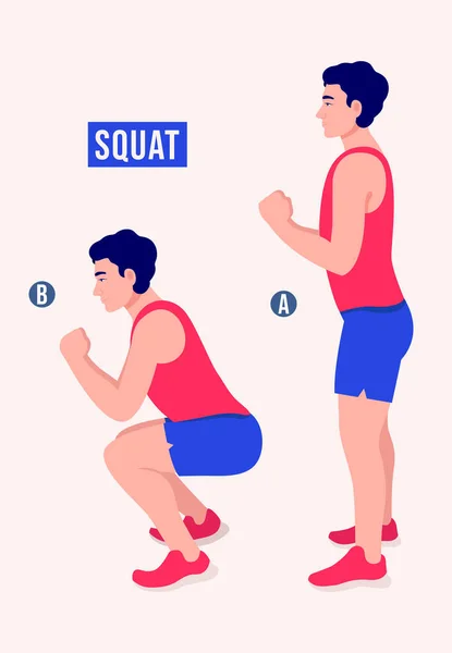 Men Doing Squat Deadlift Exercise Men Workout Fitness Aerobic Exercises — Stock Vector