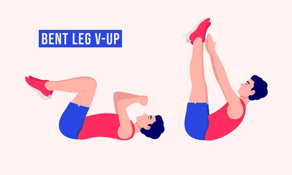 Men Doing Bent Leg Exercise Men Workout Fitness Aerobic Exercises — Stock Vector