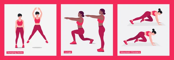 Entraînement Séries Exercices Femmes Entraînement Fitness Aérobie Des Exercices Illustration — Image vectorielle