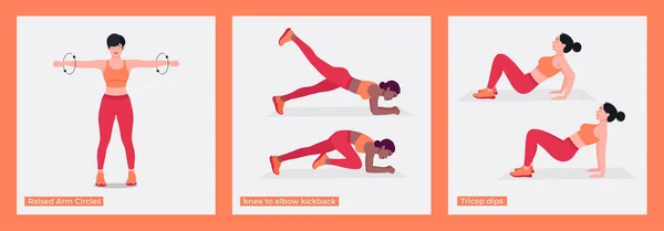 Treino Conjunto Exercícios Mulheres Fitness Treino Aeróbica Exercícios Ilustração Vetorial — Vetor de Stock