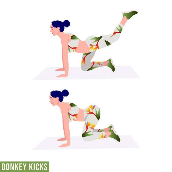 Donkey Kicks Esercizio Donna Allenamento Fitness Aerobica Esercizi Illustrazione Vettoriale — Vettoriale Stock