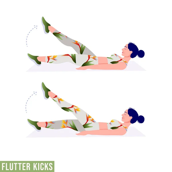 Flutter Kicks Übung Women Workout Fitness Aerobic Und Übungen Vektorillustration — Stockvektor