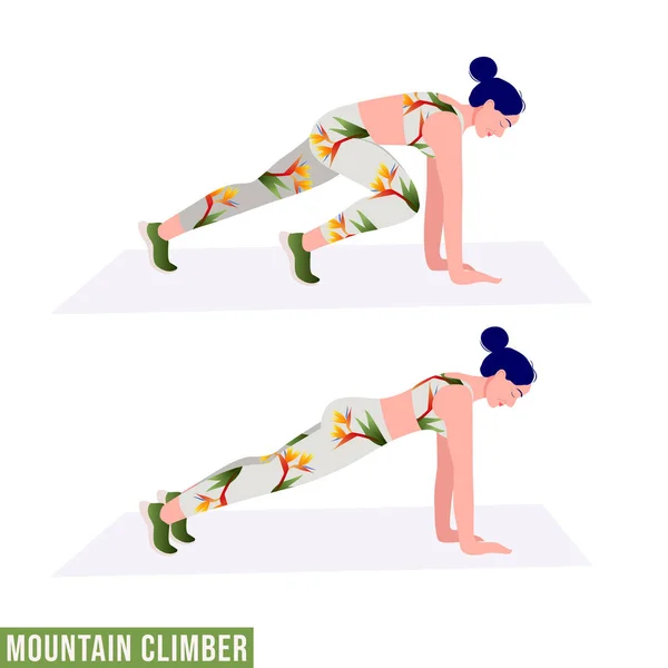 Mountain Climbers Exercise Woman Workout Fitness Aerobic Exercises Vector Illustration — Stok Vektör