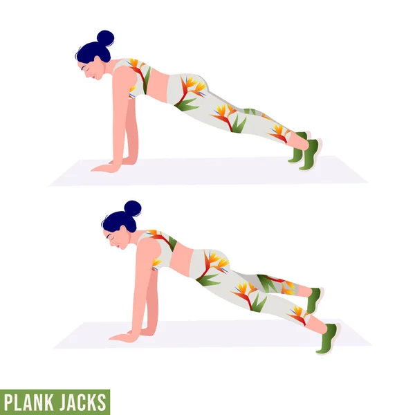 Ejercicio Plank Jacks Ejercicio Mujer Fitness Aeróbico Ejercicios Ilustración Vectorial — Archivo Imágenes Vectoriales