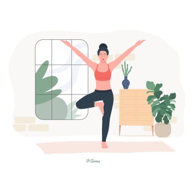 V Arms Yoga pose. Young woman practicing yoga exercise. Woman workout fitness, aerobic and exercises. Vector Illustration.