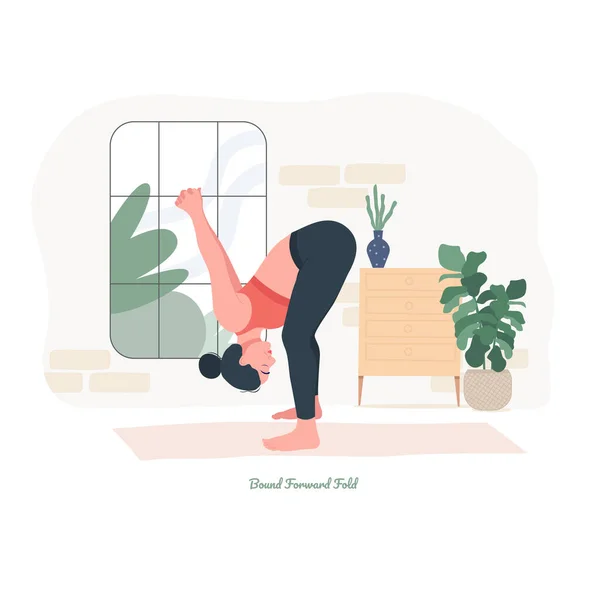 Bound Forward Fold Yoga Pose Young Woman Practicing Yoga Exercise — Stok Vektör