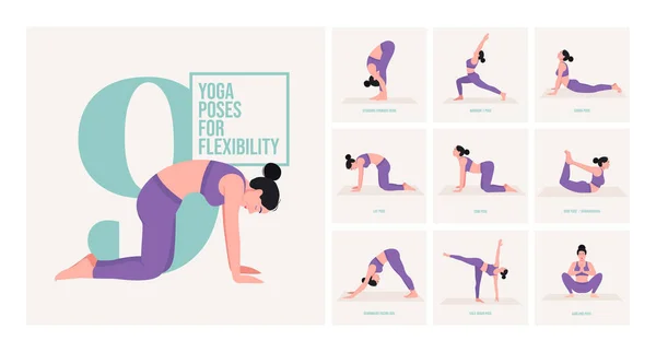 Pose Yoga Flessibilità Giovane Donna Che Pratica Posa Yoga Donna — Vettoriale Stock