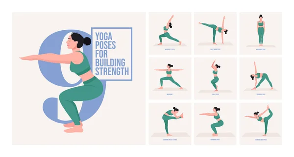 Poses Ioga Para Melhor Força Jovem Praticando Pose Yoga Aptidão —  Vetores de Stock