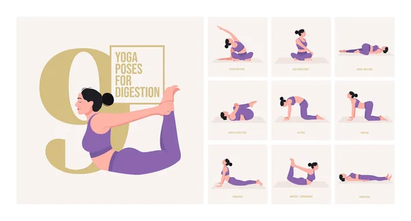 Pose Yoga Digestione Giovane Donna Che Pratica Posa Yoga Donna — Vettoriale Stock