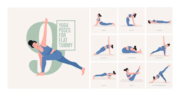 Posate Yoga Pancia Piatta Giovane Donna Che Pratica Posa Yoga — Vettoriale Stock