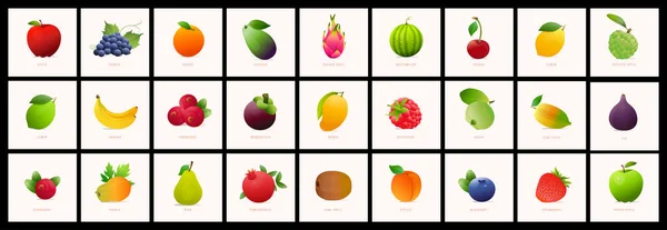 Uppsättning Frukt Modern Stil Vektor Illustrationer Färsk Mat Hälsosam Kost — Stock vektor