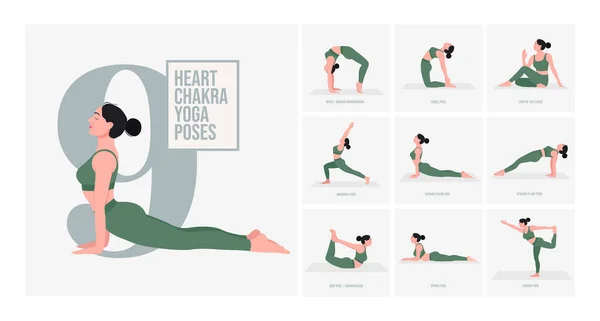 Chakra Del Cuore Yoga Pose Giovane Donna Che Pratica Posa — Vettoriale Stock