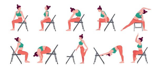 Krzesło Joga Pozuje Młoda Kobieta Ćwicząca Jogę Kobiecy Trening Fitness — Wektor stockowy