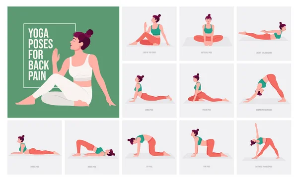 Poses Ioga Para Dor Nas Costas Jovem Praticando Pose Yoga — Vetor de Stock