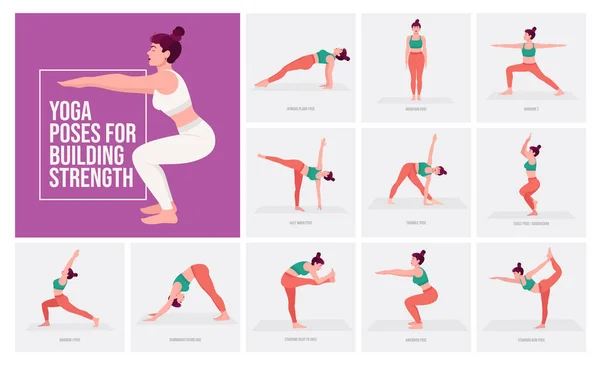 Yoga Poser För Att Bygga Styrka Ung Kvinna Som Utövar — Stock vektor