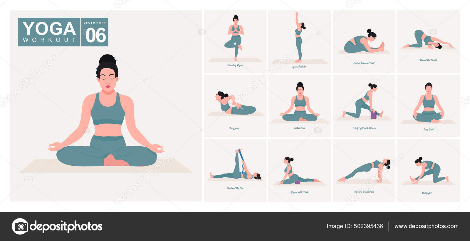 Yoga Workout Set Young Woman Practicing Yoga Poses Woman Workout