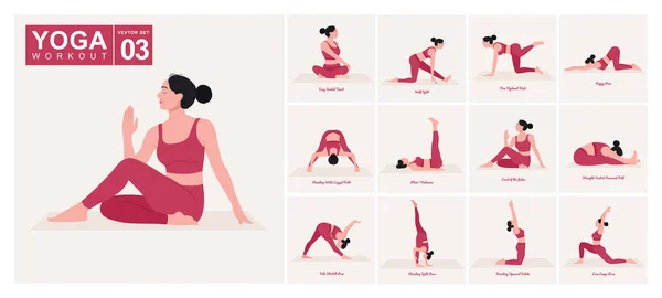 Yoga Workout Set Ung Kvinna Som Övar Yogaposer Kvinna Träning — Stock vektor