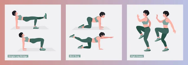 Набор Упражнений Женщин Женщины Занимаются Фитнесом — стоковый вектор