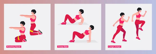 Conjunto Exercícios Femininos Mulheres Fazendo Exercícios Fitness — Vetor de Stock