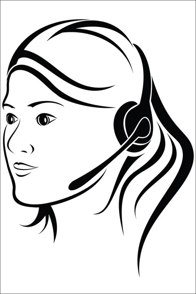 Mujer con auriculares en el centro de llamadas — Vector de stock