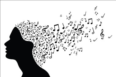 Woman head silhouette with music notes clipart