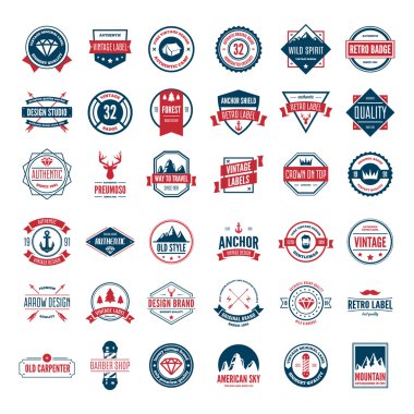 Vektör logolar öğeleri, etiketleri, rozetleri ve siluetleri