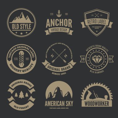 Vektör logolar öğeleri, etiketleri, rozetleri ve siluetleri