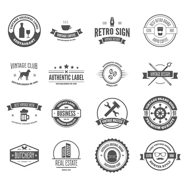 Zestaw elementów wektorów logotypy, etykietki, odznaki i sylwetki — Wektor stockowy
