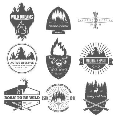 Retro Vintage Logotype veya Insignias seti. Vektör tasarım ögeleri.