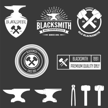 Collection of logo, elements or logotypes for blacksmith and shop clipart