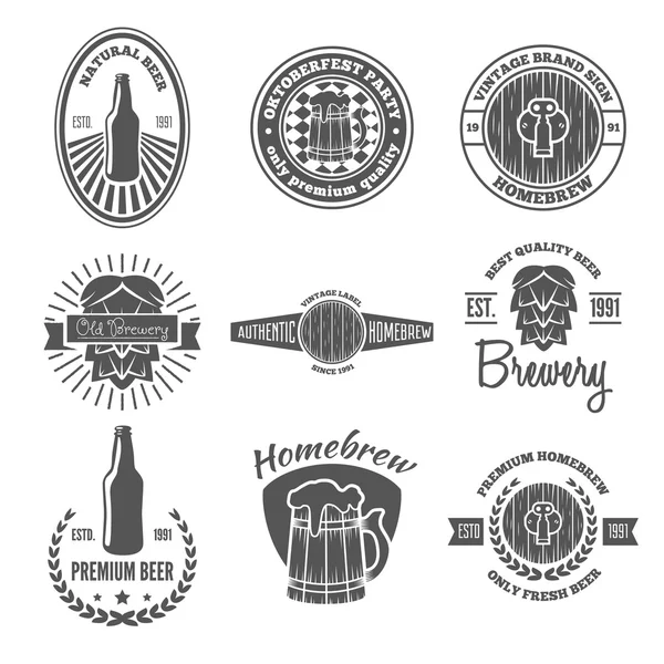 Set of vintage logo, badge, emblem or logotype elements for beer, shop, home brew, tavern, bar, cafe and restaurant — Stock Vector