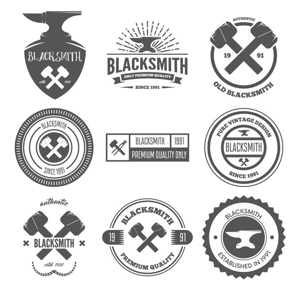 Collection of logo, elements or logotypes for blacksmith and shop