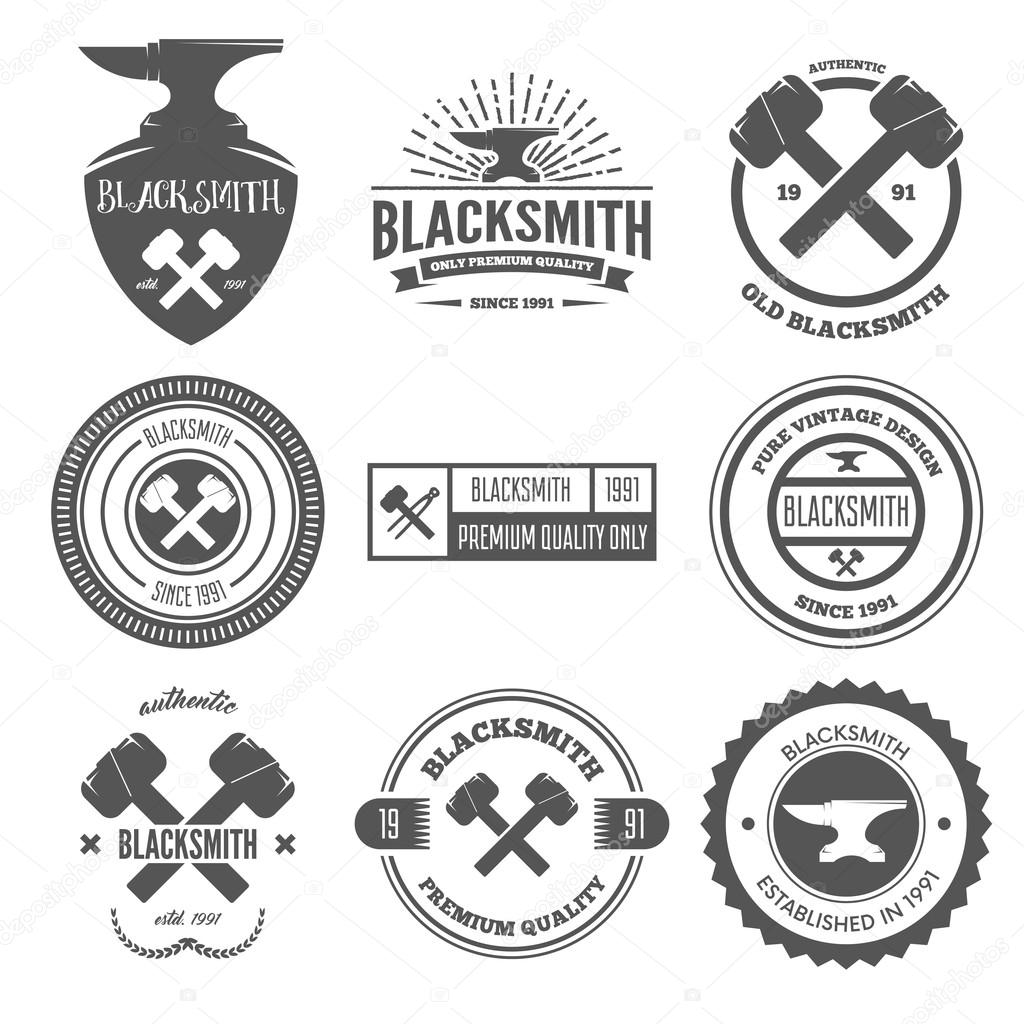 Set of logo, elements and logotypes for blacksmith and shop