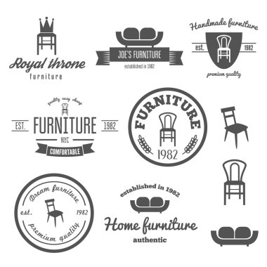 Mobilya Mağazaları için vintage logo, rozet, amblem ve logotype öğeleri kümesi