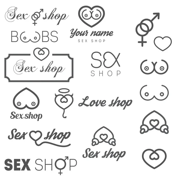 सेक्स शॉप किंवा पॉर्न बॅनरसाठी लोगो, बॅज, चिन्ह किंवा लोगोटाइप घटक सेट — स्टॉक व्हेक्टर