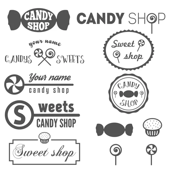 Tatlı dükkanı ve şeker dükkanı için vintage logo ve logo öğeleri koleksiyonu