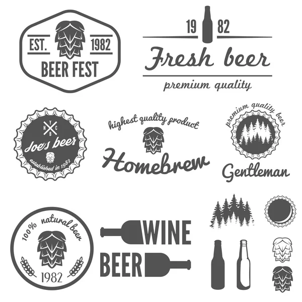 Set von Vintage-Logos, Abzeichen, Emblemen oder Logoelementen für Bier, Bier, Hausbrauerei, Taverne, Bar, Café und Restaurant — Stockvektor