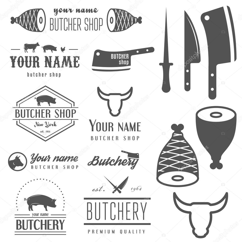 Set of vintage logo and logotype elements for butchery and butcher shop