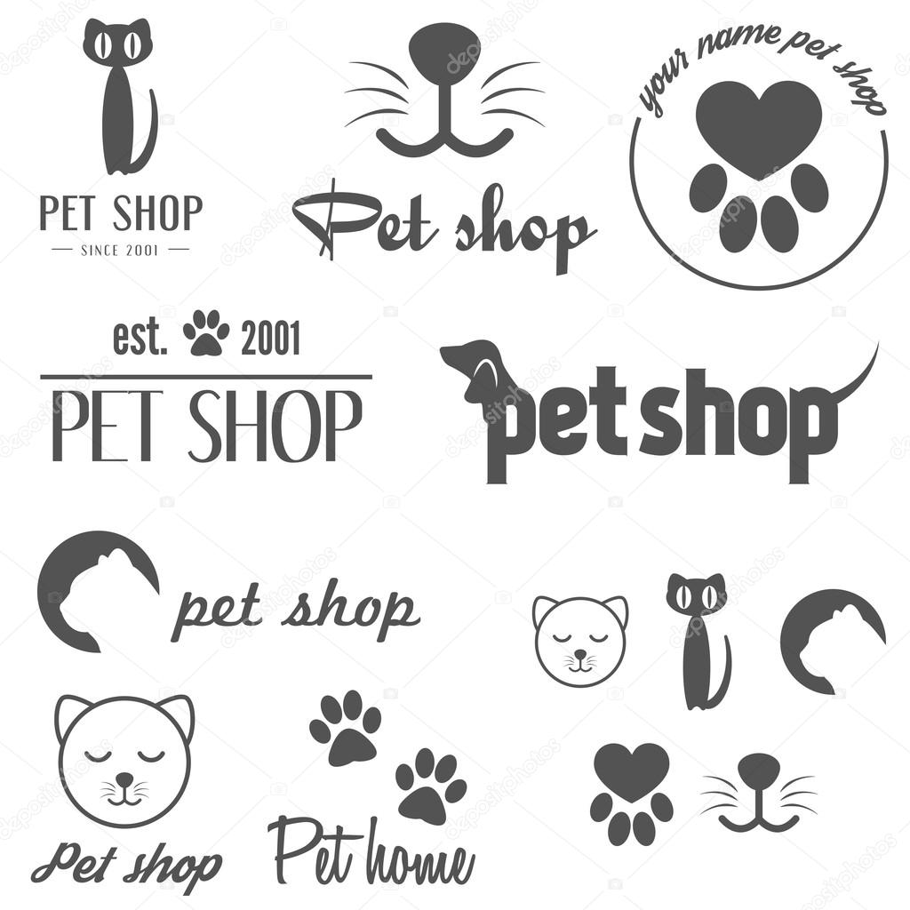Collection of vintage logo and logotype elements for pet shop, pet house and pet clinic