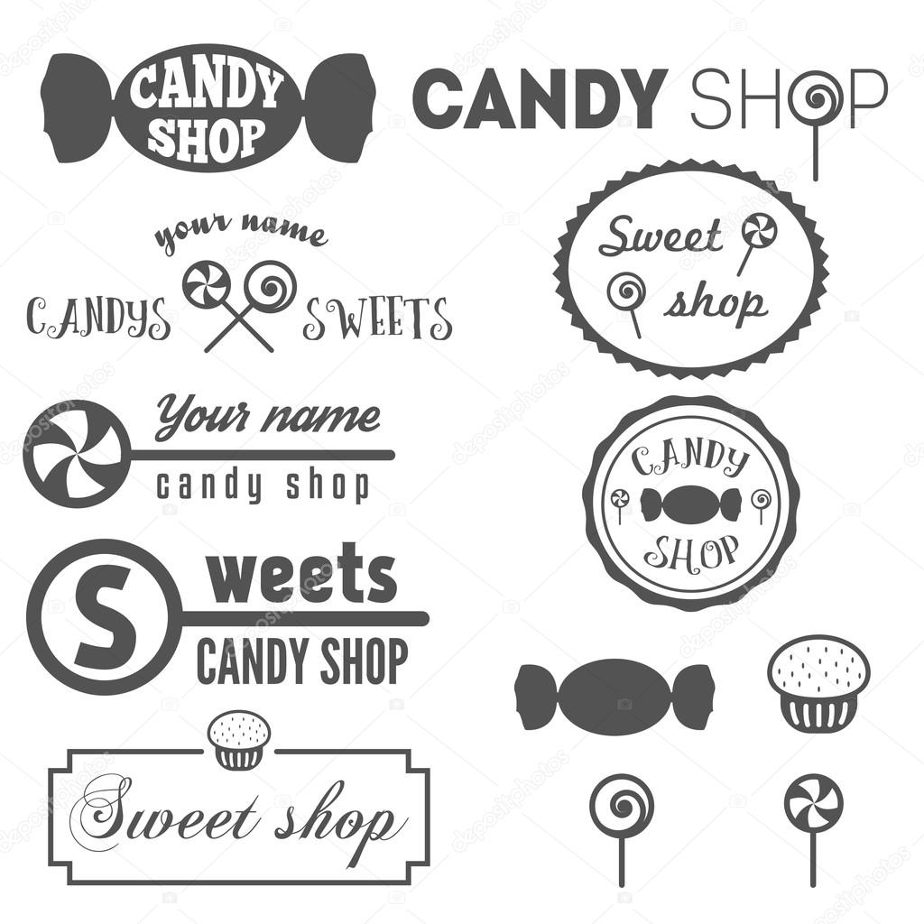 Collection of vintage logo and logotype elements for sweet shop and candy shop